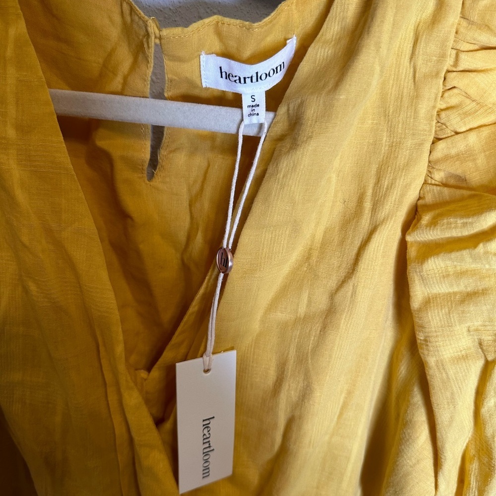 Heartloom Hakka golden yellow midi dress new size small short sleeves - Picture 3 of 5